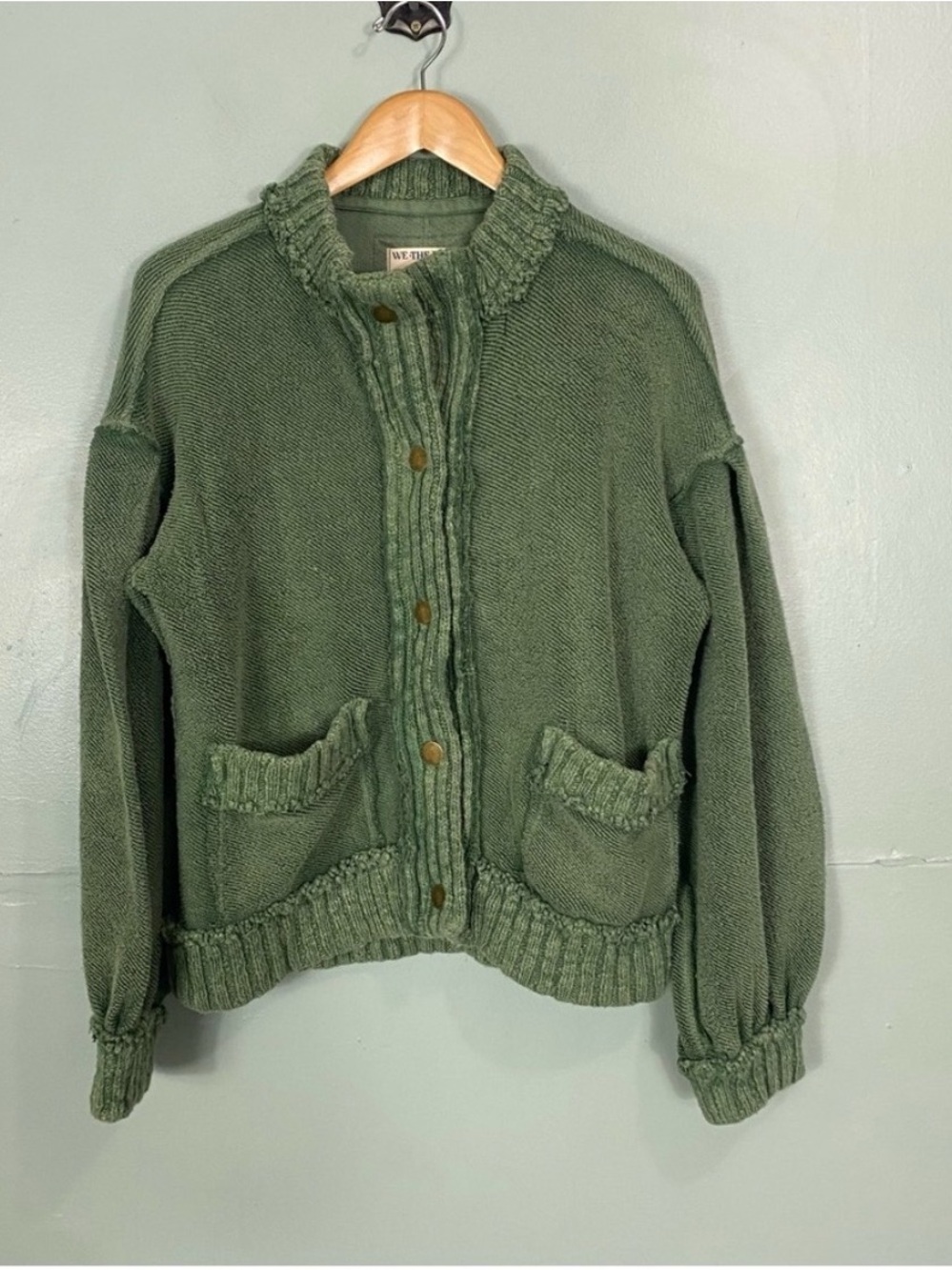 Free People Cute In This Cardi Cardigan Terry Green Frosty Spruce Small Sweater - Picture 2 of 5